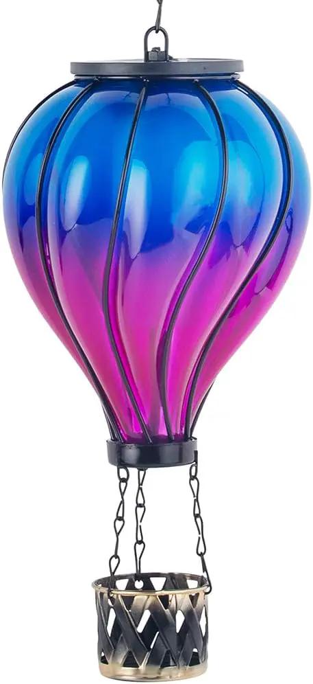 Starsoul Glass Hot Air Balloon Solar Lantern with Flickering Flame Light Blue & Purple Solar Powered Hot Air Balloon Lamp Waterproof Hanging Solar Lantern for Garden Yard Patio Porch Decor by GreenHaven Gardens