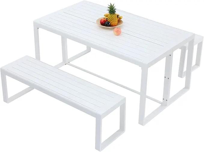 Aoodor 3-Piece Outdoor Patio Dining Set, Aluminum Furniture Set with 1 Rectangular Picnic Table and 2 Benches for Garden, Lawn, Yard by GreenHaven Gardens