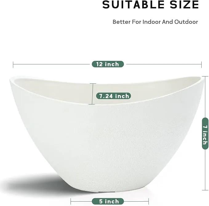 LaDoVita Plant Pots with Drainage Holes, 12 Inch Large Planters for Indoor Plants, Plastic Flower Pots Outdoor, 2 Pack, White by GreenHaven Gardens