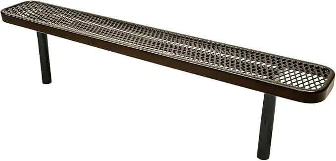 Heavy-Duty Outdoor Bench Thermoplastic Coated, Expanded Metal, Commercial-Grade Seating, Made in America (Inground Without Back, 6 Ft, Textured Gold Vein) by GreenHaven Gardens