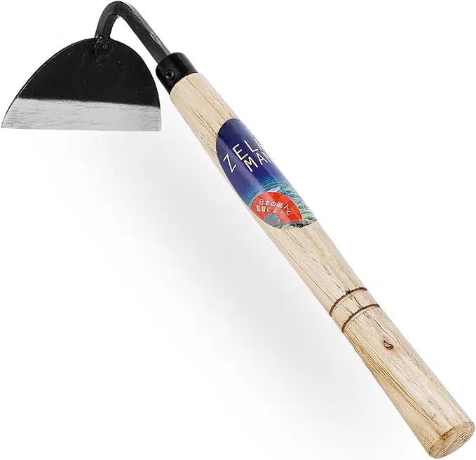 Garden Weeding Sickle/Hand Hoe, Gardening Cutting Grass Sickle, Japanese Sickle Style Hand Weeder Tool with Thick Blade&Wooden Handle by GreenHaven Gardens