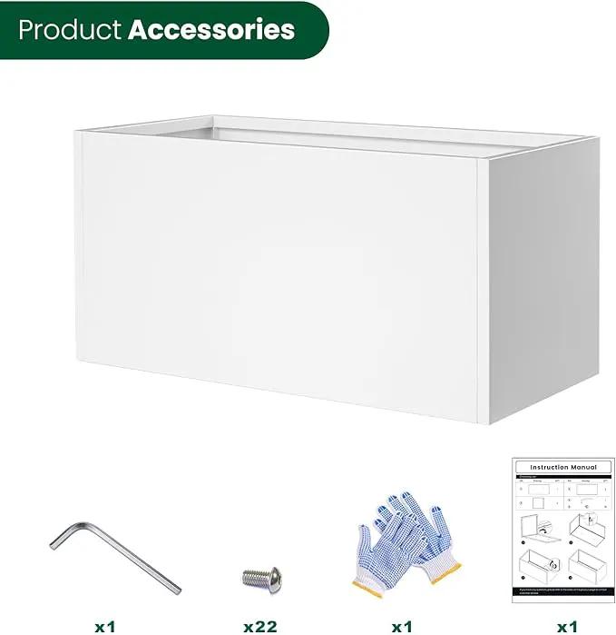 White Steel Planter Outdoor Indoor Planter Box Galvanized Steel Metal Large Planters Rectangular Flower Pot 31.5 In L x 16 In W x 16 In H Modern Commercial Residential for Trees Patio Deck Yard Garden by GreenHaven Gardens