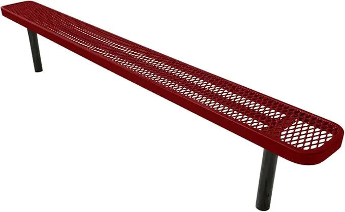 Heavy-Duty Outdoor Bench Thermoplastic Coated, Expanded Metal, Commercial-Grade Seating, Made in America (Inground Without Back, 8 Ft, Textured Burgundy) by GreenHaven Gardens