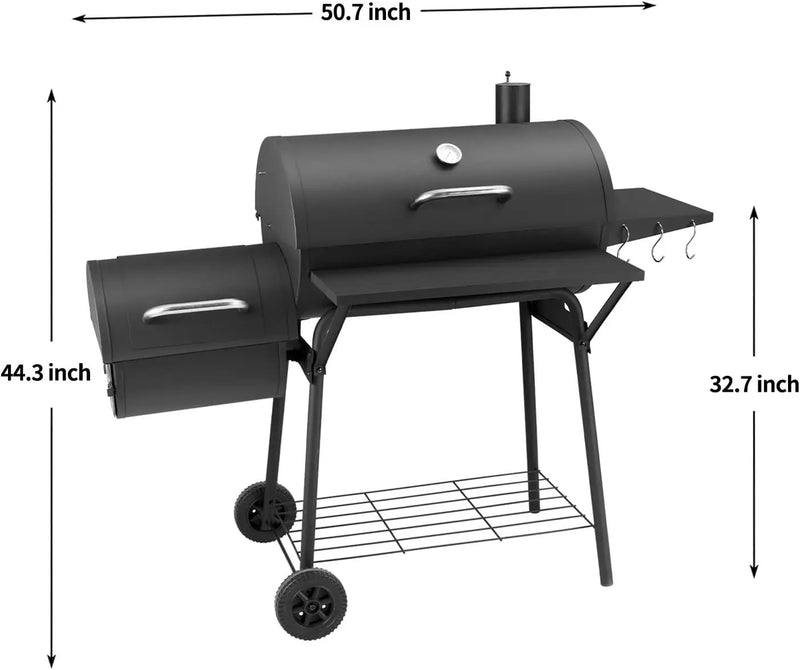 Charcoal Grill with Offset Smoker,BBQ Grills with Side Table,Outdoor Cooking with 714 Square Inches,Backyard Camping Picnics, Patio and Parties, Black by DNKMOR by GreenHaven Gardens