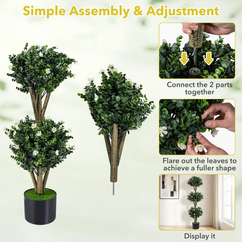 51" Artificial Triple Ball Boxwood Topiary Tree with 59 Blossoms by DirectDeals