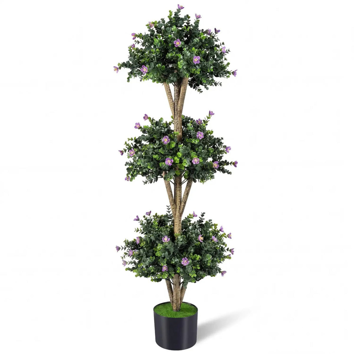 51" Artificial Triple Ball Boxwood Topiary Tree with 59 Blossoms, photo 2 of 16