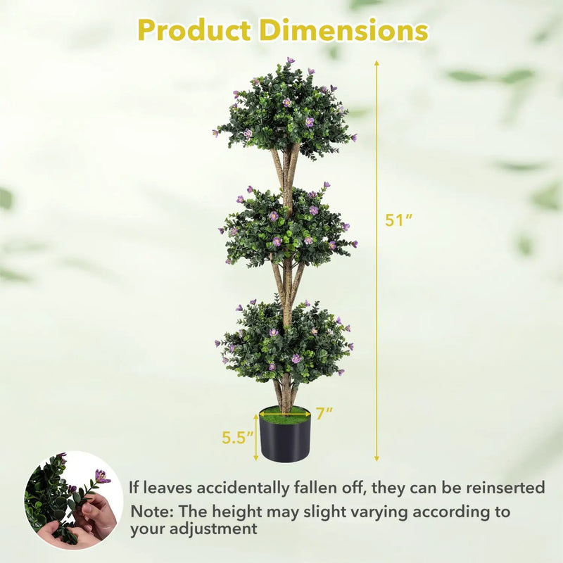 51" Artificial Triple Ball Boxwood Topiary Tree with 59 Blossoms by DirectDeals