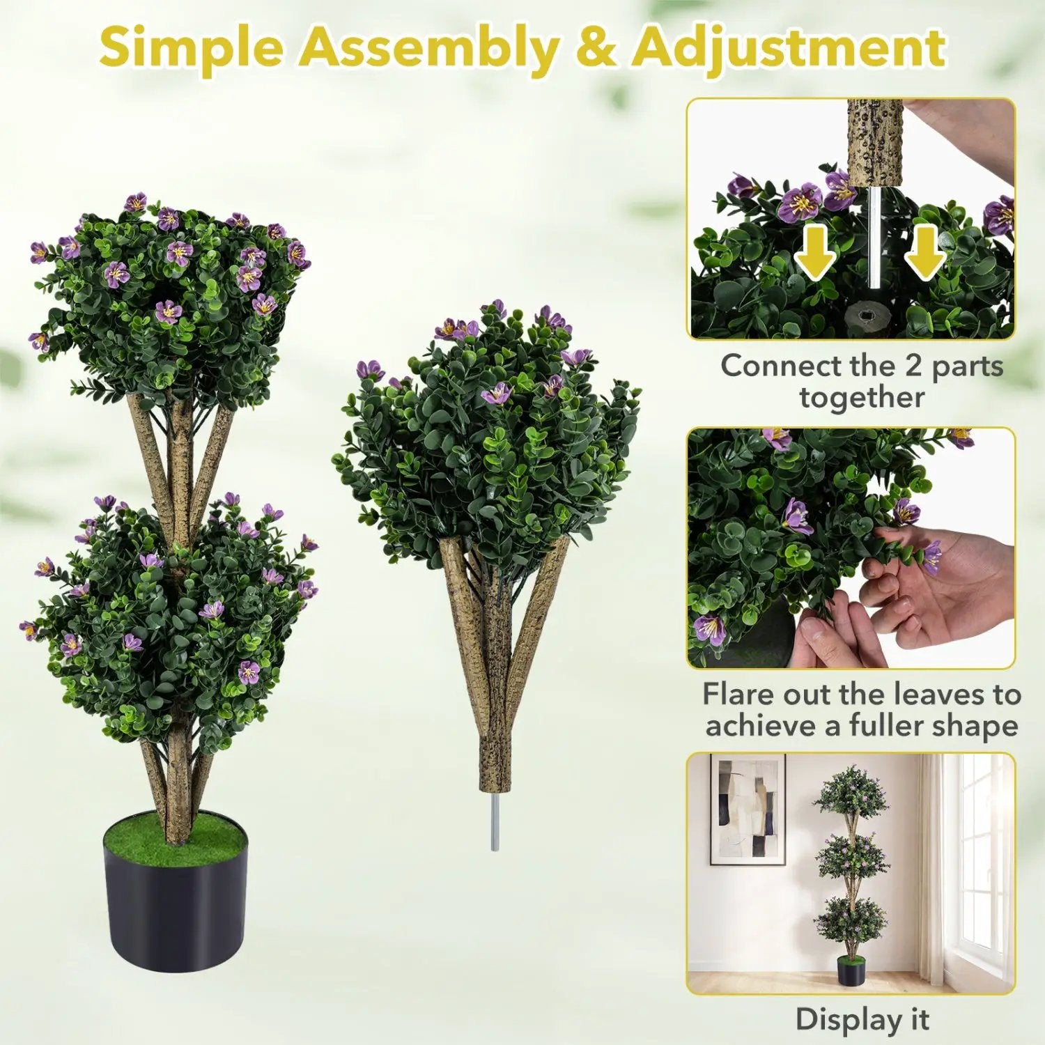 51" Artificial Triple Ball Boxwood Topiary Tree with 59 Blossoms by DirectDeals