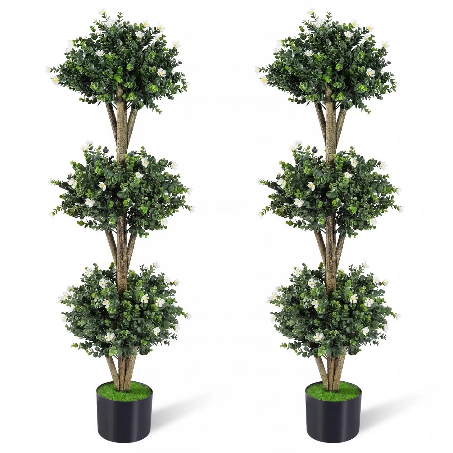 51" Artificial Triple Ball Boxwood Topiary Tree with 59 Blossoms Set of 2 by DirectDeals