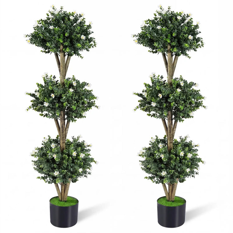 51" Artificial Triple Ball Boxwood Topiary Tree with 59 Blossoms Set of 2 by DirectDeals