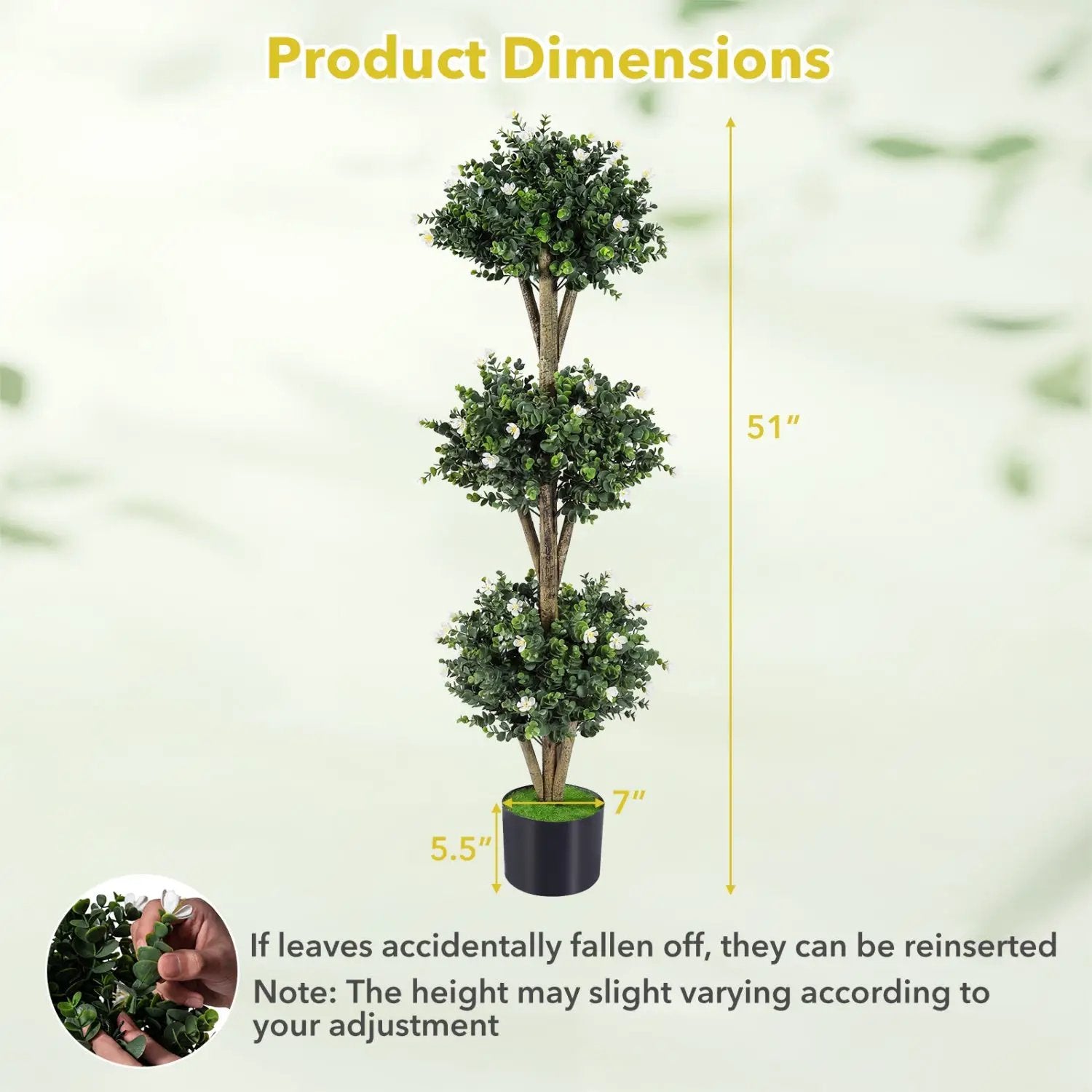 51" Artificial Triple Ball Boxwood Topiary Tree with 59 Blossoms Set of 2 by DirectDeals