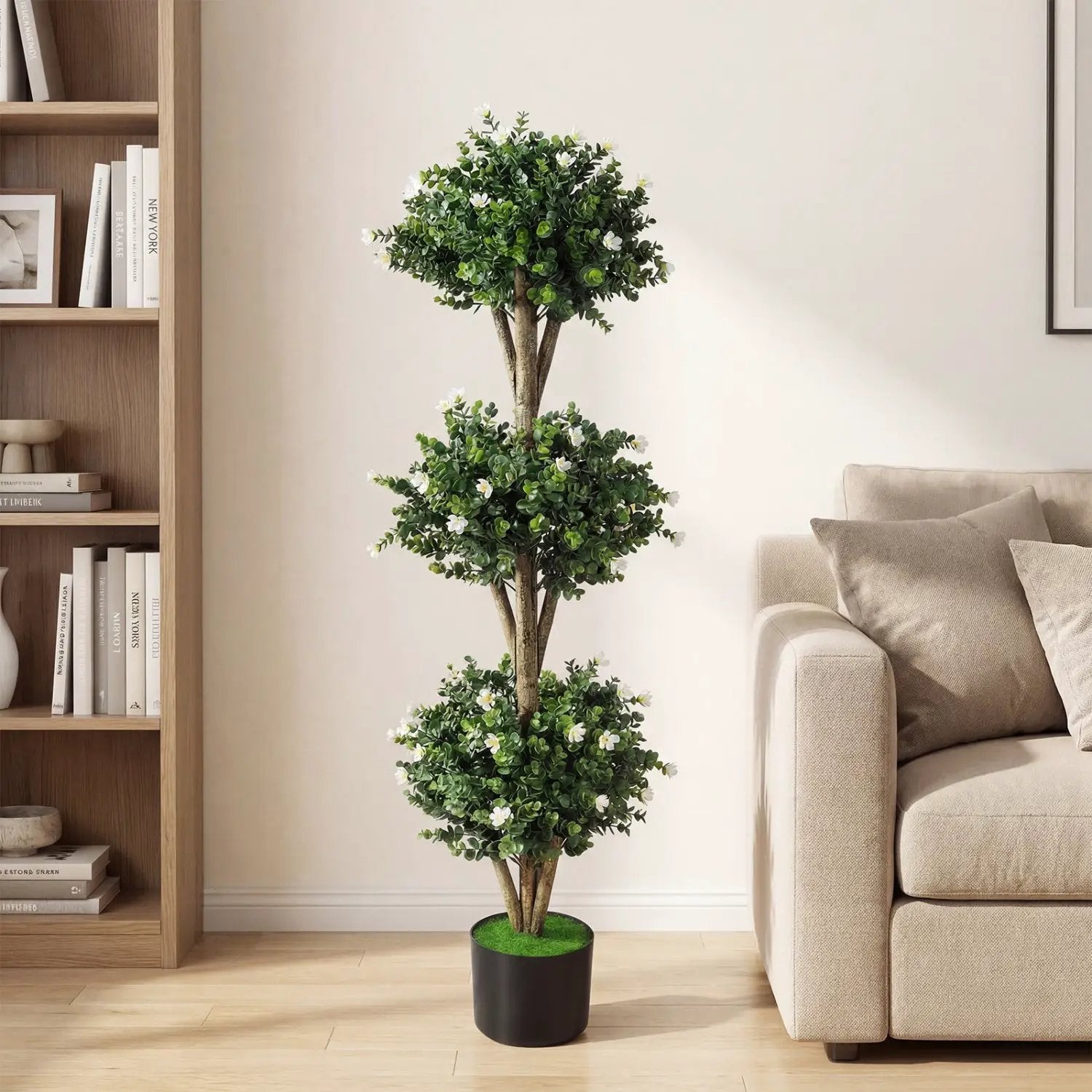 51" Artificial Triple Ball Boxwood Topiary Tree with 59 Blossoms Set of 2 by DirectDeals