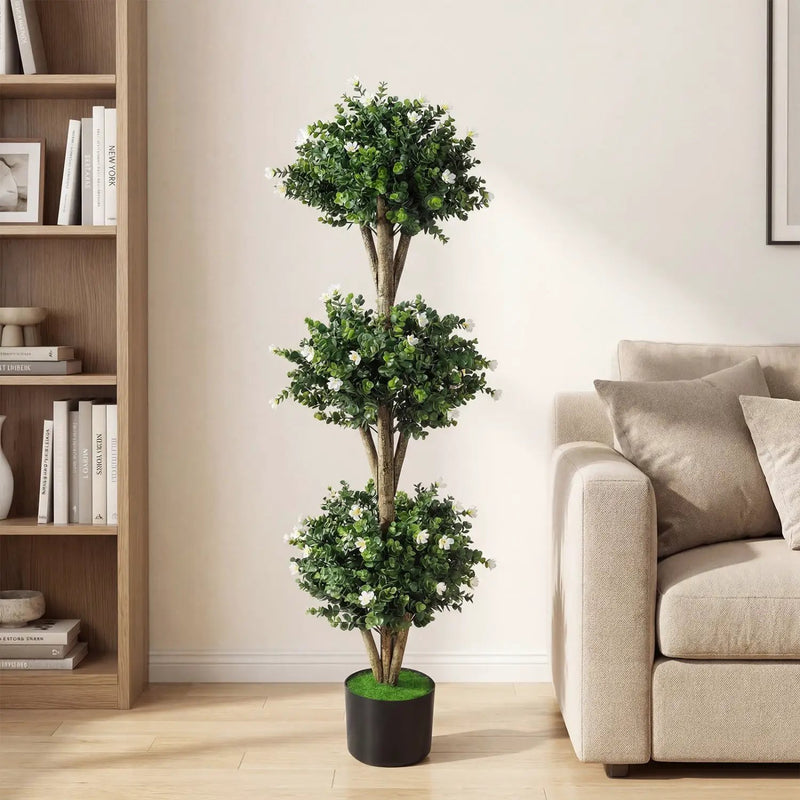 51" Artificial Triple Ball Boxwood Topiary Tree with 59 Blossoms Set of 2 by DirectDeals