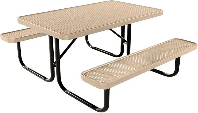 Coated Outdoor Furniture Heavy-Duty Portable Outdoor Kids Table, Punched Steel Kids Picnic Table, Commercial-Grade Picnic Table, Made in America (4ft Rectangular, Childrens, Tan) by GreenHaven Gardens