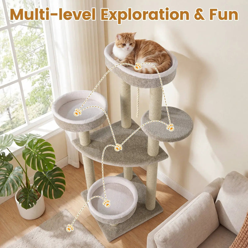 51"Carpeted Cat Tree with Comfy Plush Perches for Indoor Cats by DirectDeals