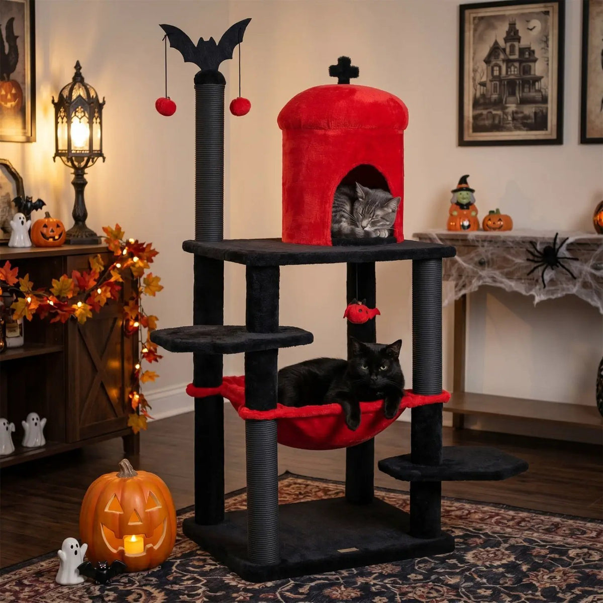 51" Gothic Multi-Level Cat Tree with Spider Toy & Hammock, photo 2 of 16