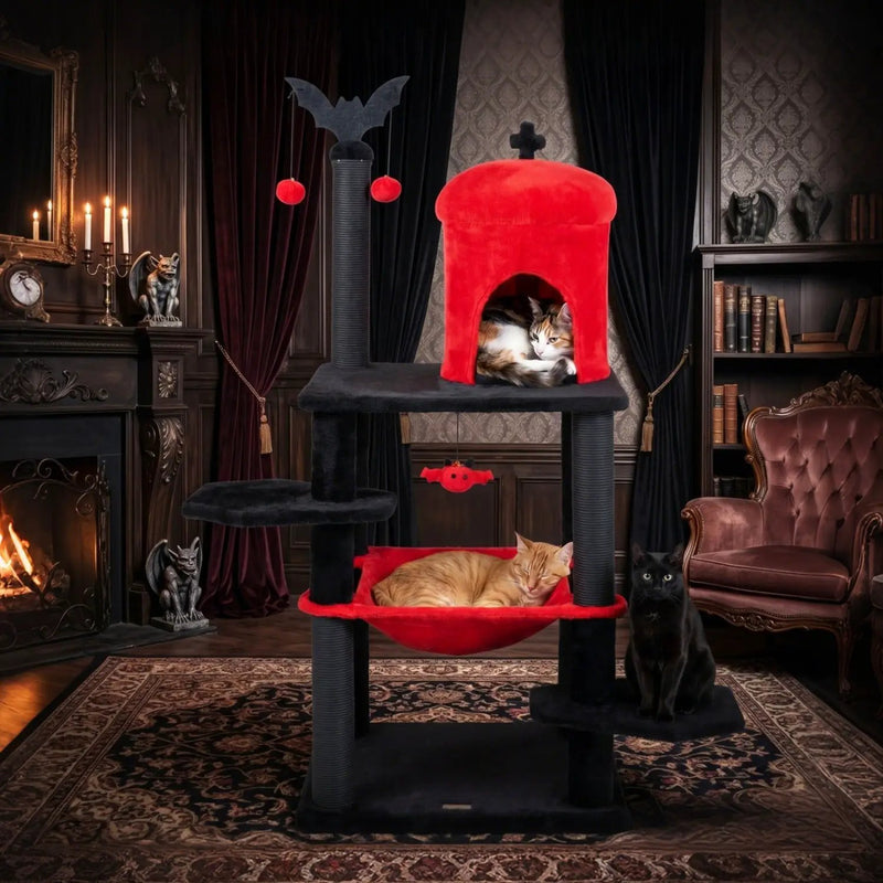 51" Gothic Multi-Level Cat Tree with Spider Toy & Hammock by DirectDeals