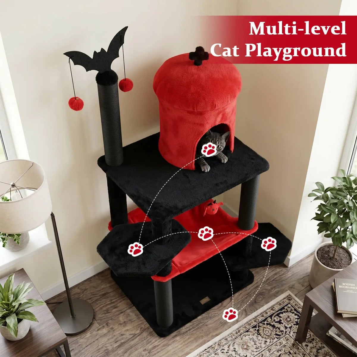 51" Gothic Multi-Level Cat Tree with Spider Toy & Hammock, photo 7 of 16
