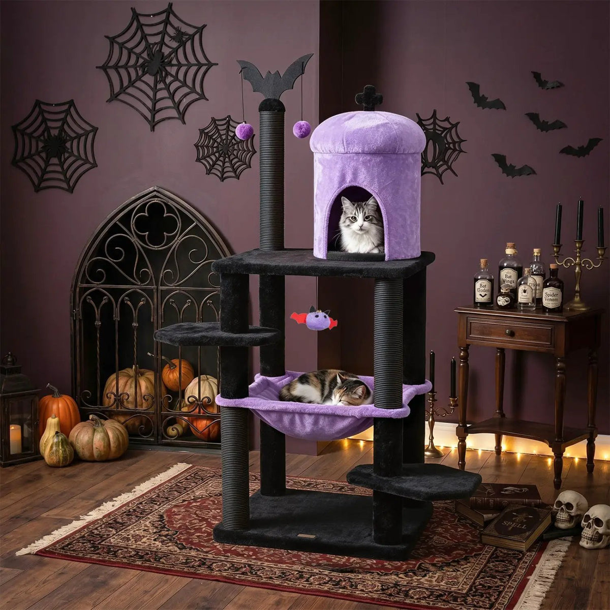 51" Gothic Multi-Level Cat Tree with Spider Toy & Hammock, photo 9 of 16