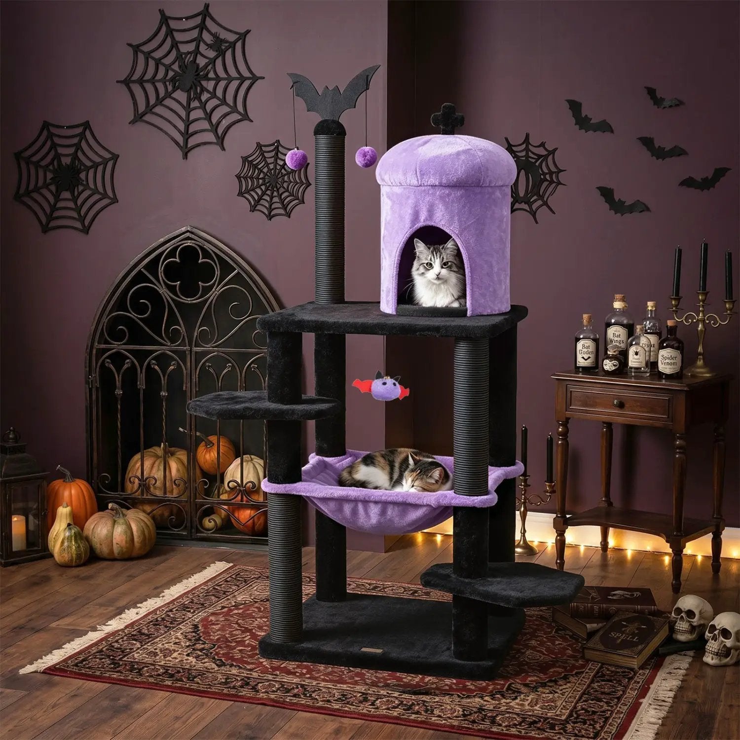 51" Gothic Multi-Level Cat Tree with Spider Toy & Hammock by DirectDeals