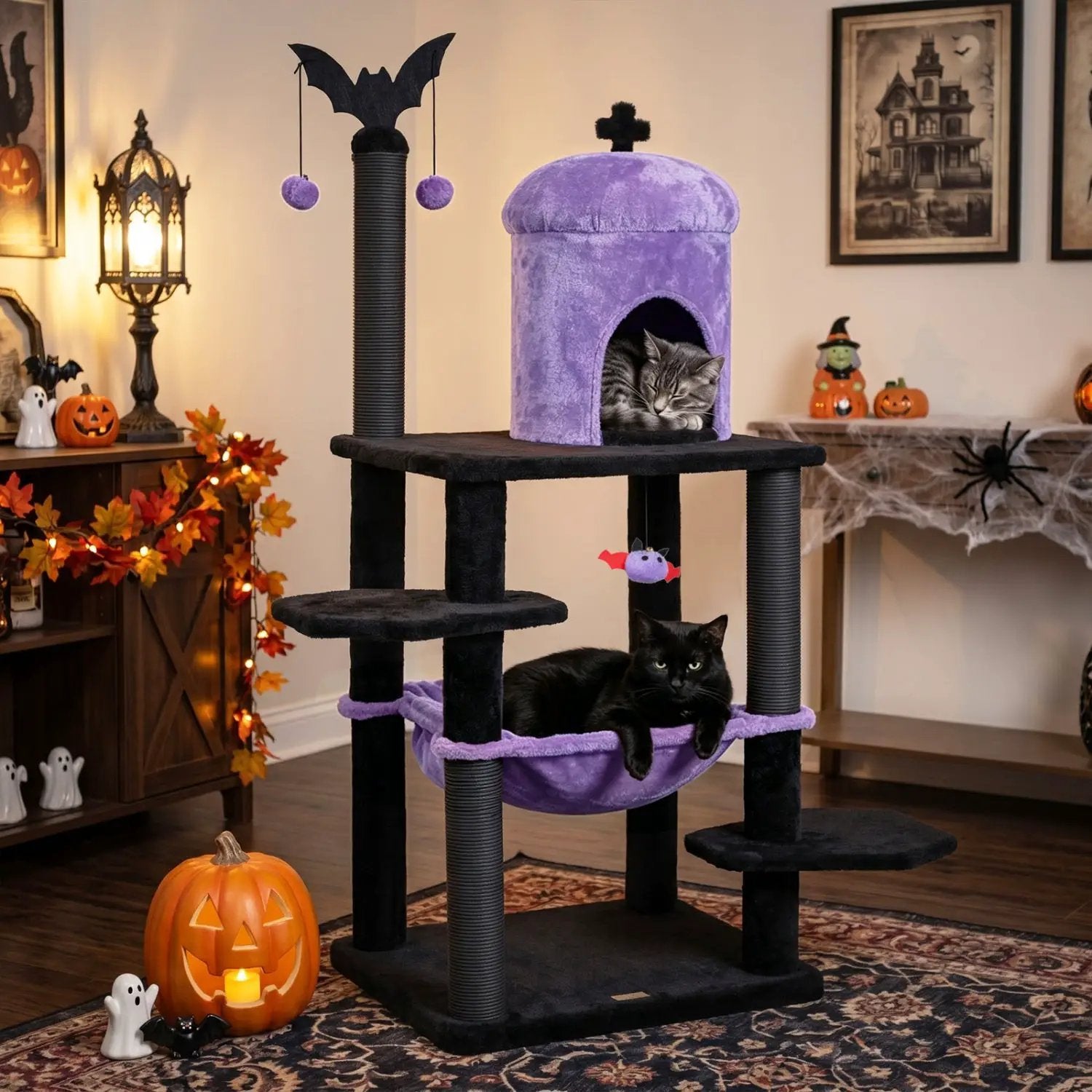 51" Gothic Multi-Level Cat Tree with Spider Toy & Hammock by DirectDeals