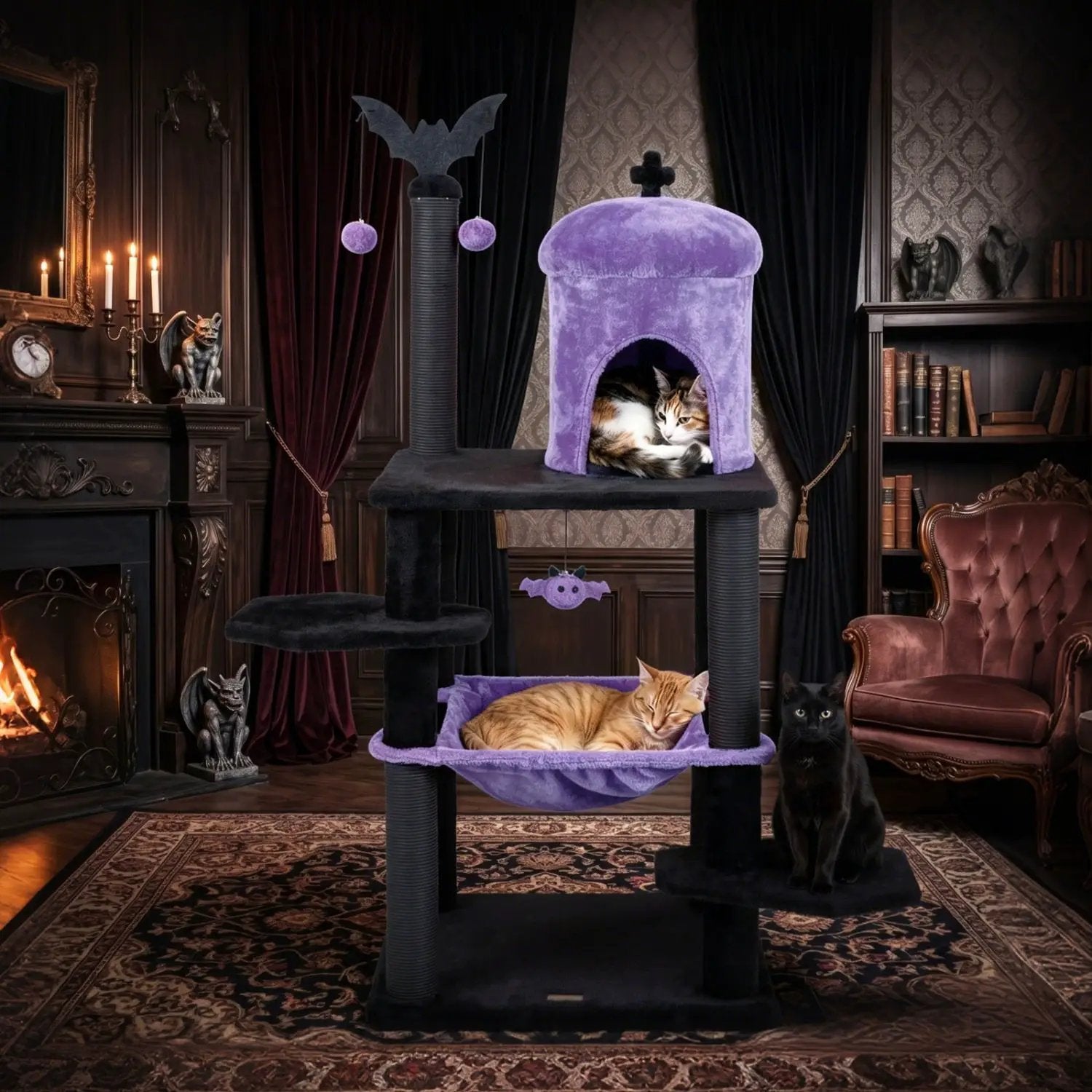 51" Gothic Multi-Level Cat Tree with Spider Toy & Hammock by DirectDeals