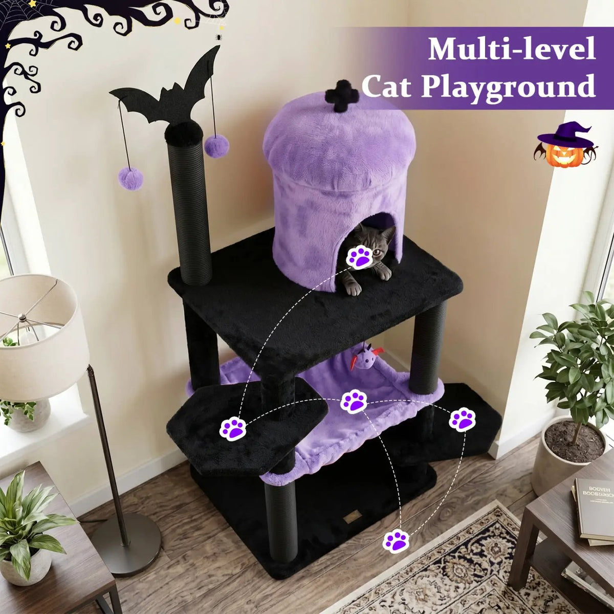51" Gothic Multi-Level Cat Tree with Spider Toy & Hammock, photo 15 of 16