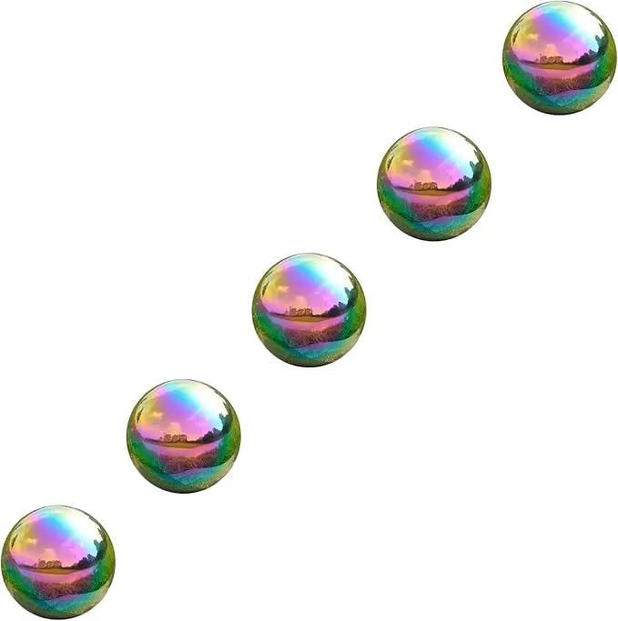 Nerien Gazing Ball, 2 Inch Stainless Steel Garden Mirror Globe, Polished Ornament Sphere, Hollow Floating Reflective Hemisphere, for Home Outdoor Pond Housewarming Swimming Decoration, Rainbow, 5pcs by GreenHaven Gardens
