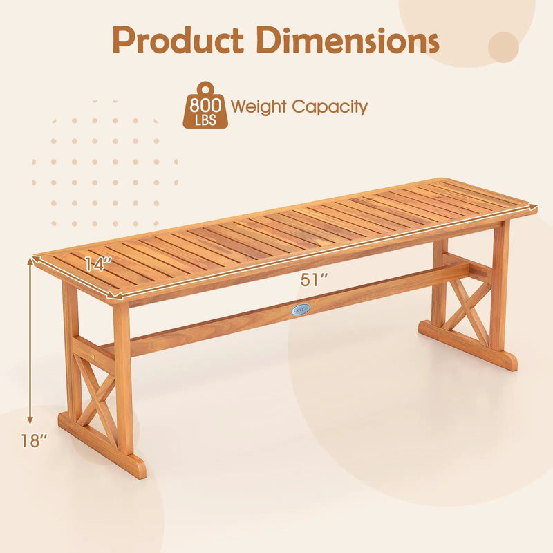 51 Inches Outdoor Acacia Wood Bench with Slatted Seat and 800 lbs Weight Capacity by DirectDeals