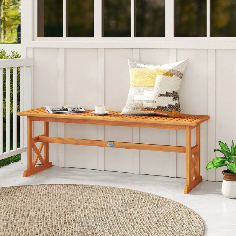 51 Inches Outdoor Acacia Wood Bench with Slatted Seat and 800 lbs Weight Capacity by DirectDeals