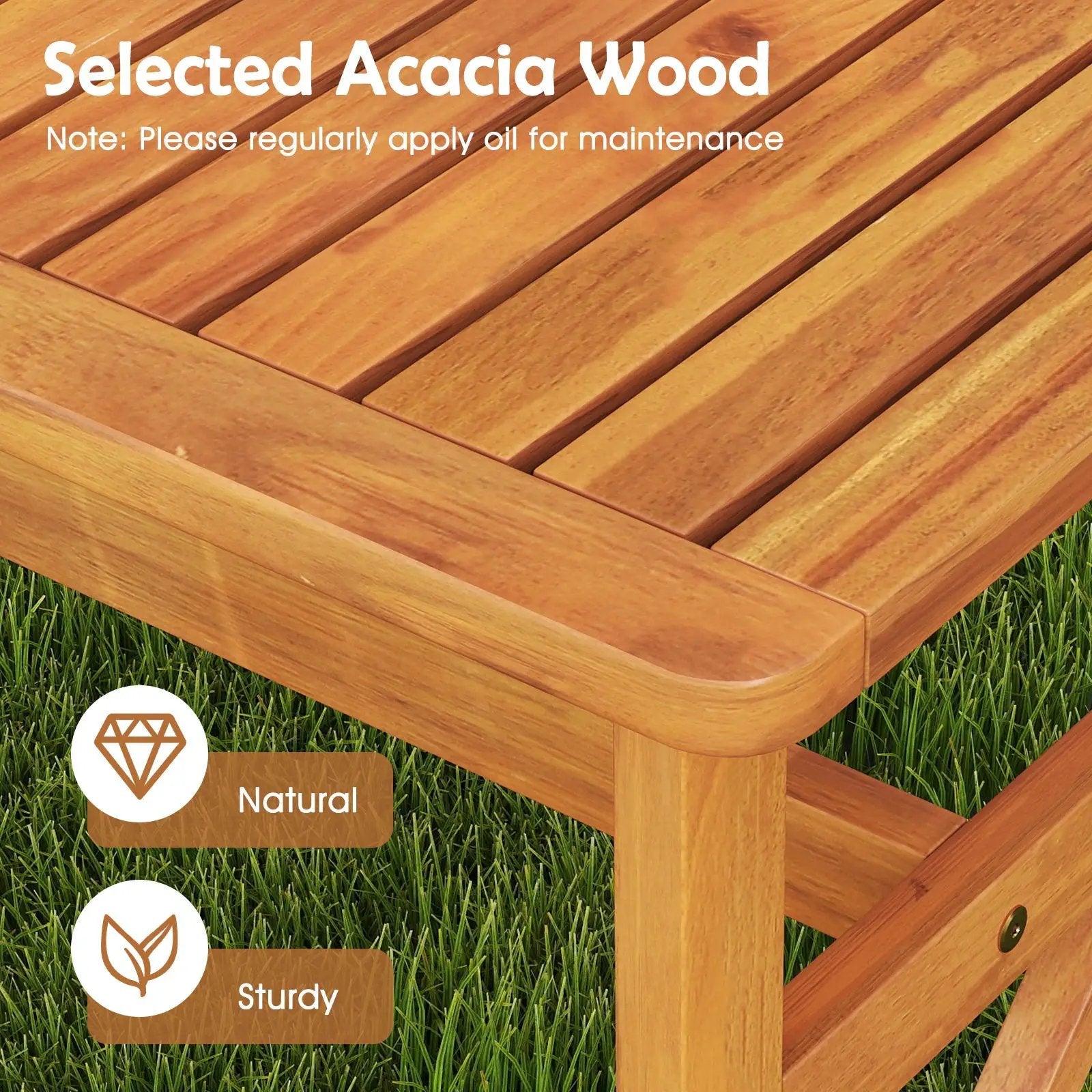 51 Inches Outdoor Acacia Wood Bench with Slatted Seat and 800 lbs Weight Capacity by DirectDeals