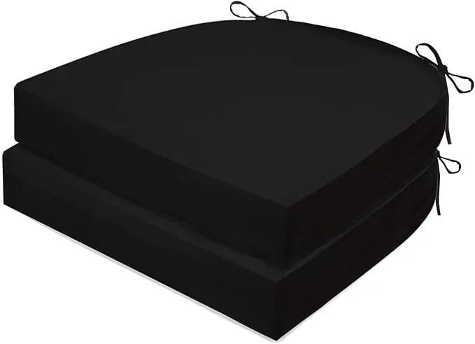 Outdoor Chair Cushions Set of 2, Waterproof Foam Patio Seat Cushions with Ties for Garden Sofa & Dining Furniture, 3-Year Color Fastness, 18x18x3 Inch, Black by GreenHaven Gardens
