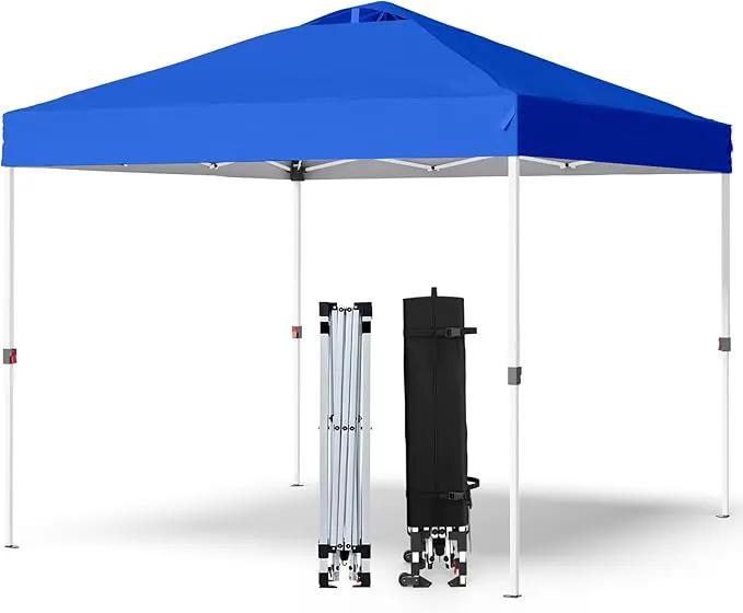 Shades 10x10 Pop Up Canopy with One Push Setup,Heavy Duty Beach Tent with Wheels for Easy Moving, Sun Shelter for Parties,Events, Outdoor Gazebo with 420D Coated Waterproof Blue Fabric by GreenHaven Gardens