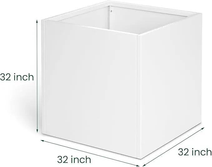 White Steel Planter Square Outdoor Planters Galvanized Steel Planter Box Indoor Metal Large Planters Cube Heavy Duty Flower Pot 32 Inch Modern Commercial Residential for Trees Patio Deck Yard Garden by GreenHaven Gardens