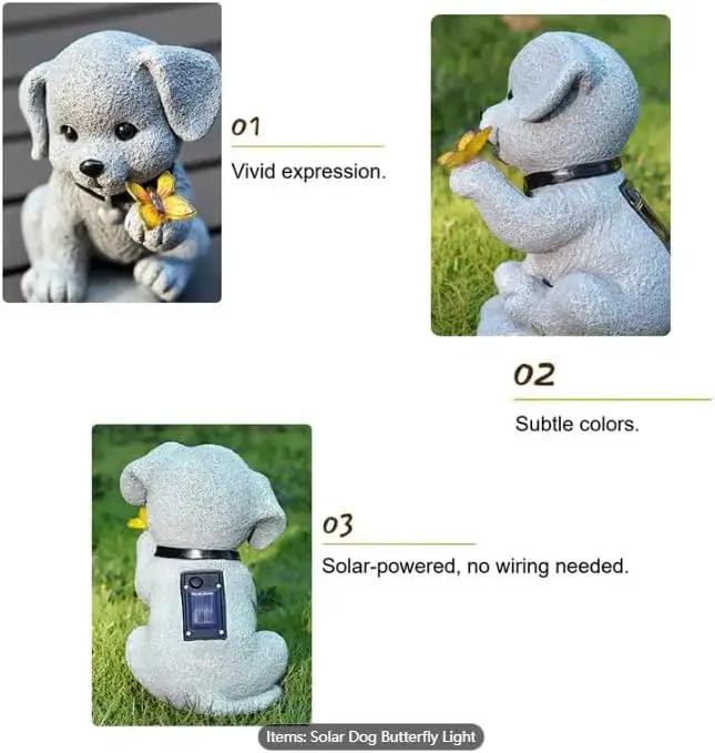 Solar Dog Statue Garden Decor with Butterfly Light – Waterproof Outdoor Yard Art for Patio, Lawn, Balcony for Mother’s Day, Father’s Day, Housewarming, Mom, Dad, Grandma, Men, Women by GreenHaven Gardens