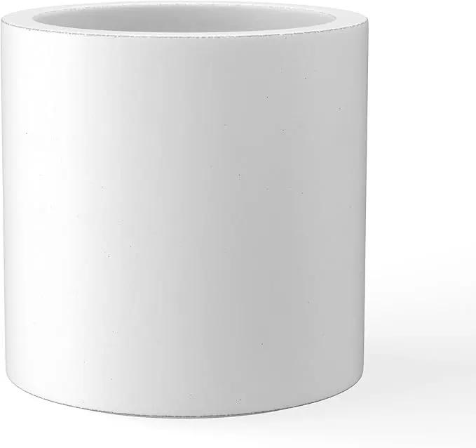 Kante 9.8" Dia Round Concrete Planter, Modern Style Large Cylindrical Plant Pot with Drainage Hole and Rubber Plug for Indoor Outdoor Patio, Pure White by GreenHaven Gardens