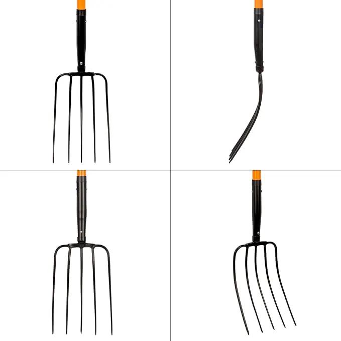 Pitch Fork for Gardening, 5 Tine Pitchfork Heavy Duty with Fiberglass Handle, 58 Inches by GreenHaven Gardens