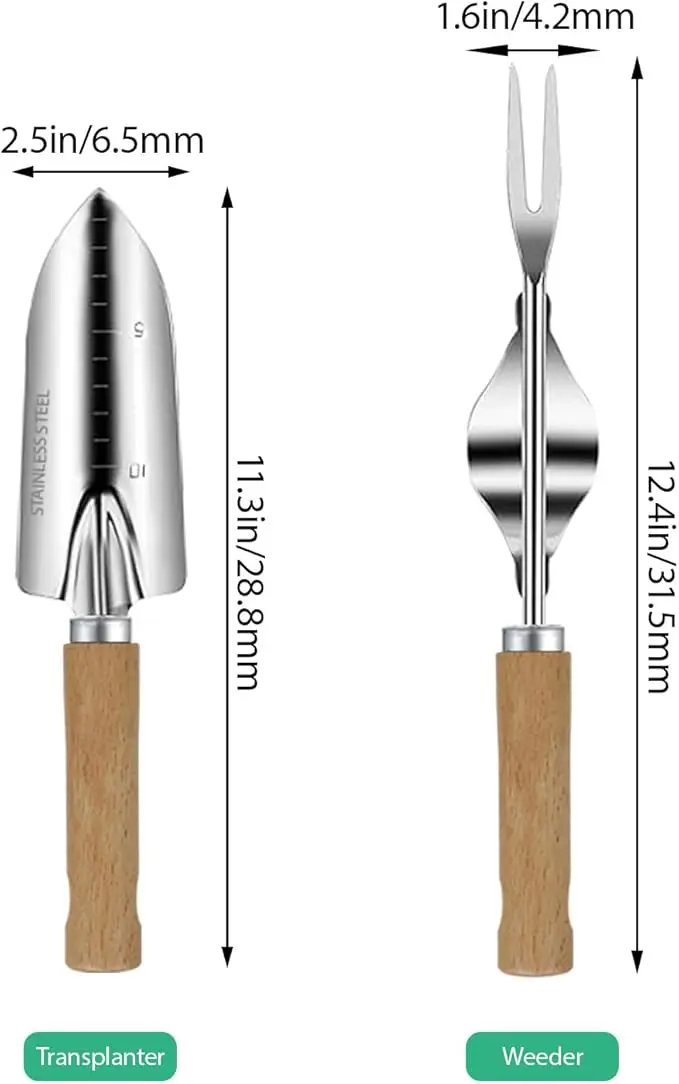 LeMotech Garden Tool Set, 2Pcs Gardening Hand Tools, Stainless Steel Transplant Shovel and Weeder with Beech Handle, Outdoor Gardening Kit for Women Men by GreenHaven Gardens
