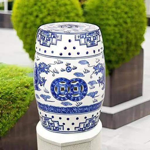 Safavieh Castle Gardens Collection Glazed Ceramic Blue Dragon's Breath Chinoiserie Garden Stool by GreenHaven Gardens