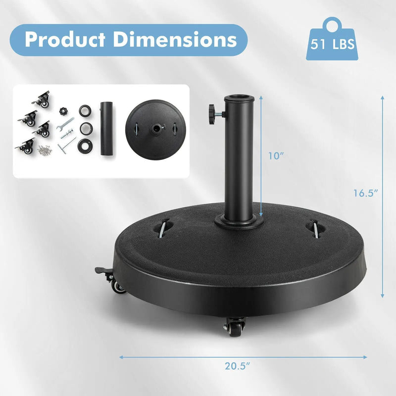 51LBS 20.5Inch Outdoor Umbrella Base with Wheels and Handles by DirectDeals