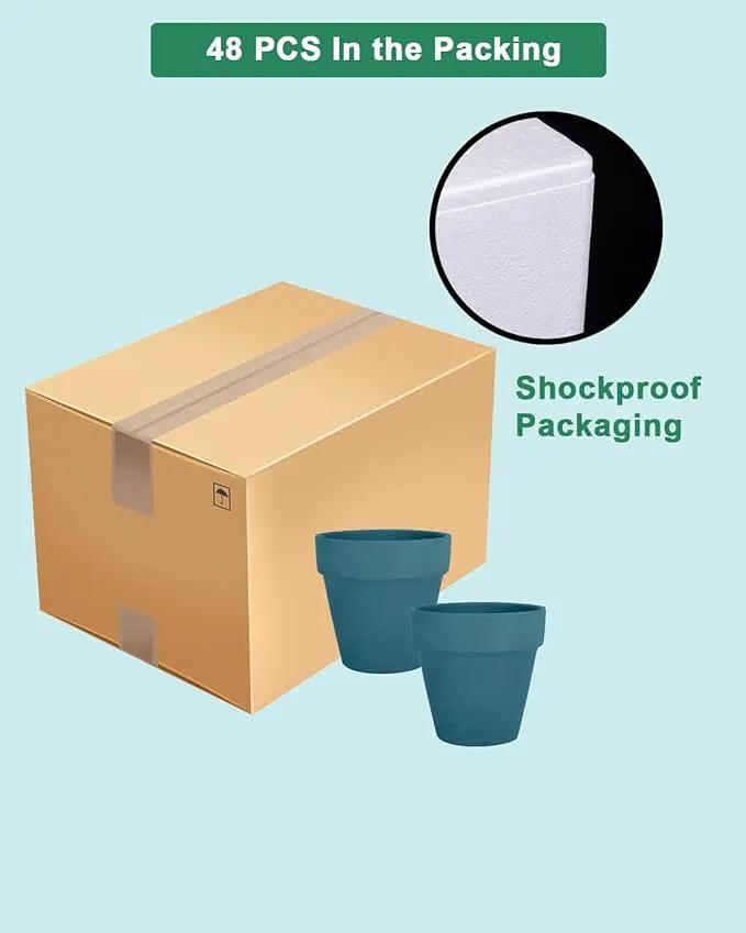 vensovo 48 Pcs 2" Tiny Terracotta & Terra Cotta Pots with Drainage - Steel Blue Small Mini Clay Ceramic Pottery Planter Ideal for Indoor/Outdoor Plants, Crafts, Wedding Favors by GreenHaven Gardens