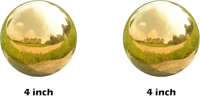 Nerien Gazing Ball, 3.9" Stainless Steel Garden Mirror Globe, Polished Ornament Sphere, Hollow Floating Reflective Hemisphere, Home Outdoor Pond Housewarming Swimming Pool Decoration, Gold, 2pcs by GreenHaven Gardens