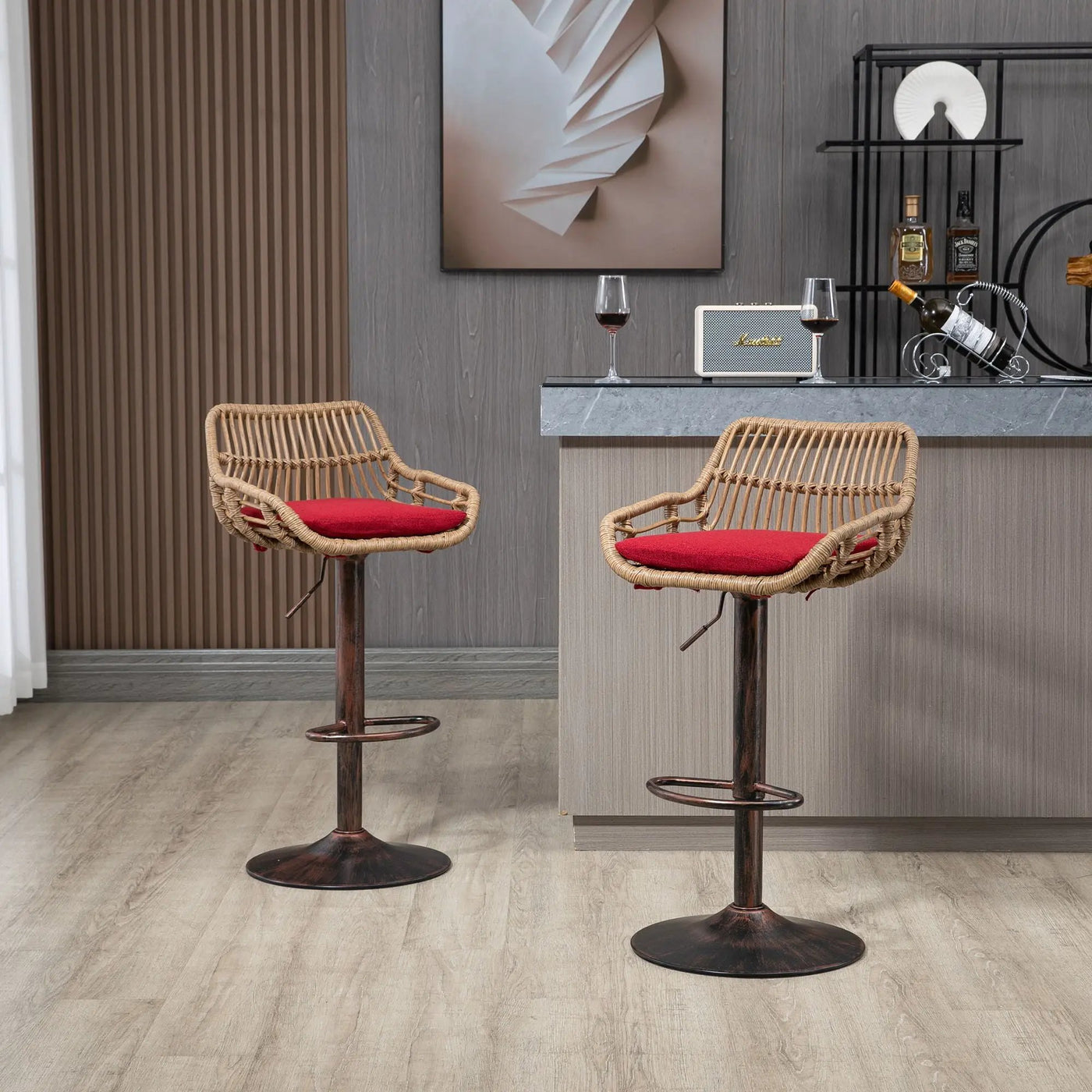 Modern Swivel Bar Stools Adjustable Counter Chairs With Footrest (Set of 2) by Unique Piece Furniture