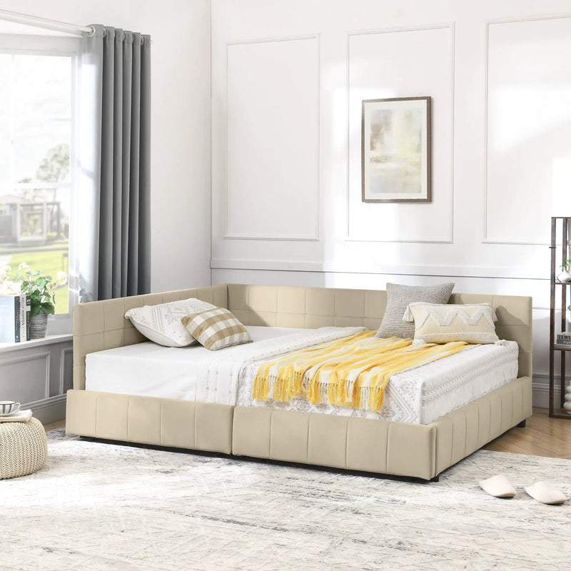 Mid-Century Storage Upholstered Tufted Bed Frame With Backrest And Armrests by Unique Piece Furniture
