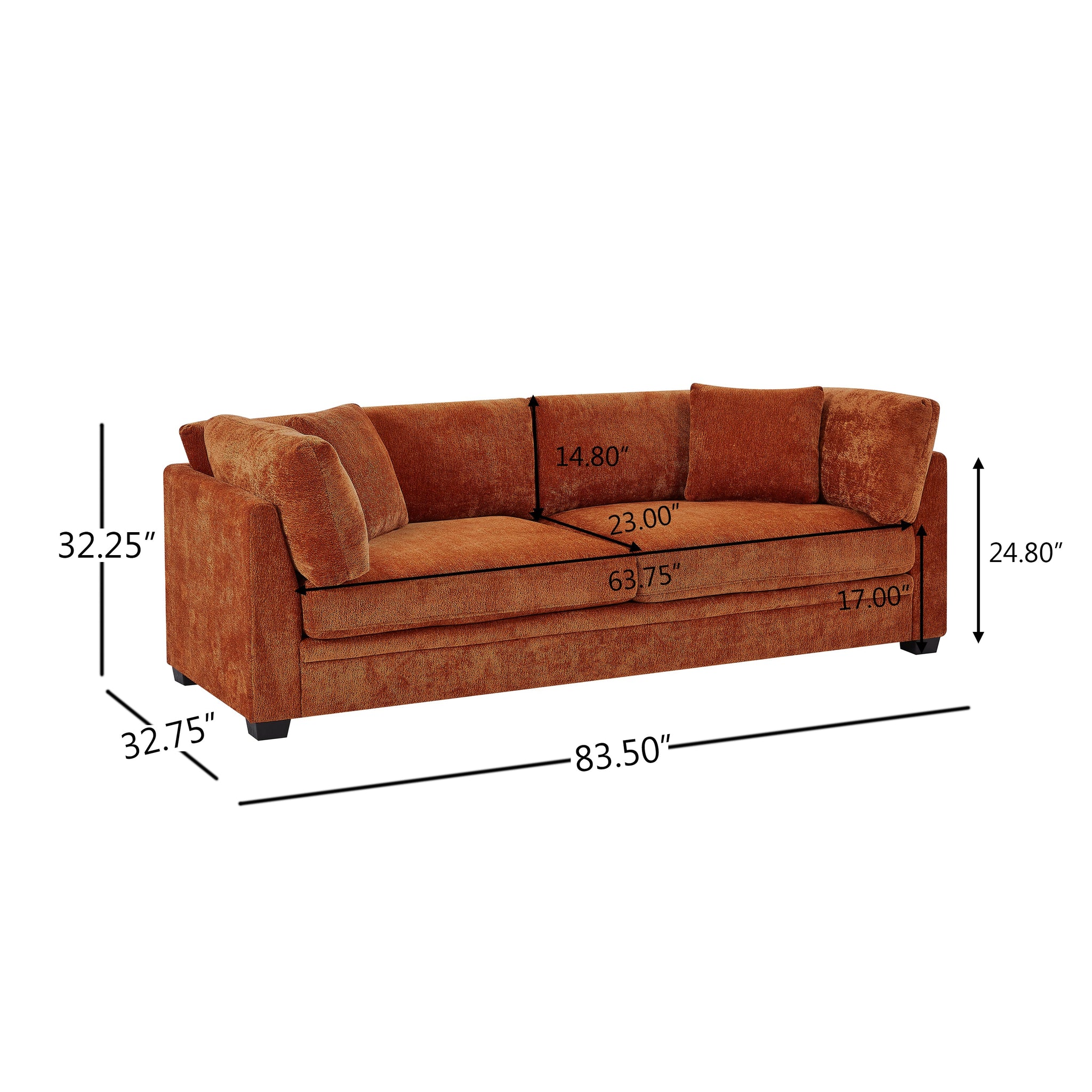 83.50" Modern Flared Arms Sofa (Caramel) by HouseOfZazla