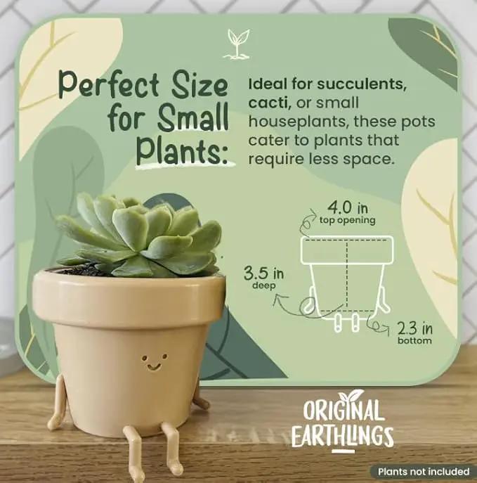 Original Earthlings Sitting Pot - 3.5 Inch Cute Plant Pot - Plastic Funny Planter with Drainage - Unique Cactus Plant Lover Gift - Small Succulent Face Flower Pot - Cute Plant Gifts for Plant Lovers by GreenHaven Gardens