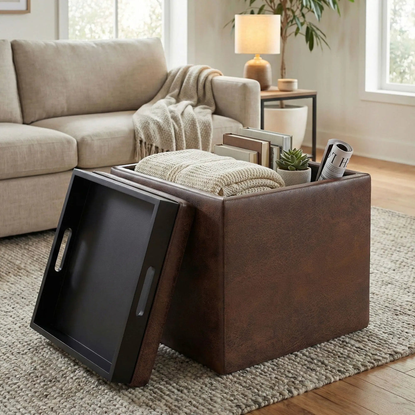 Rockwood - Upholstered Cube Storage Ottoman With Tray by Unique Piece Furniture