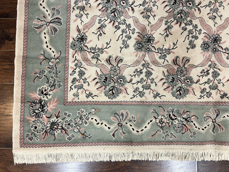 Belgium Power Loomed Rug 8x11, Ivory and Green, Wool Carpet, Floral by Jewel Rugs