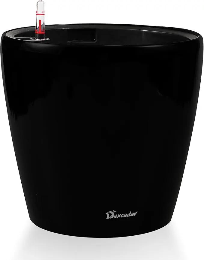 Dexceder 18x17 Self Watering Planter with Wheels Indoor Outdoor, Inner Pot Design, Thickened Large Floor Standing Flower Plant Pot with Water Level Indicator (Black Matte) by GreenHaven Gardens