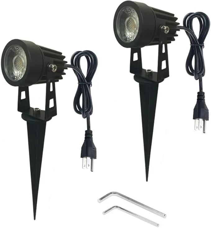 Pack of 2, Outdoor LED Landscape Lights Waterproof Spotlight with Spike Stand and Plug for Driveway, Outdoor Lawn Lighting, Flood Garden, Yard (5W Mini Cool White) by GreenHaven Gardens